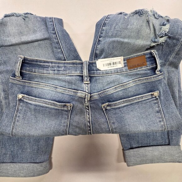 Judy Blue Boyfriend Fit Distressed Jeans Mid Rise Double Cuff Womens 5/27 New - Picture 11 of 13